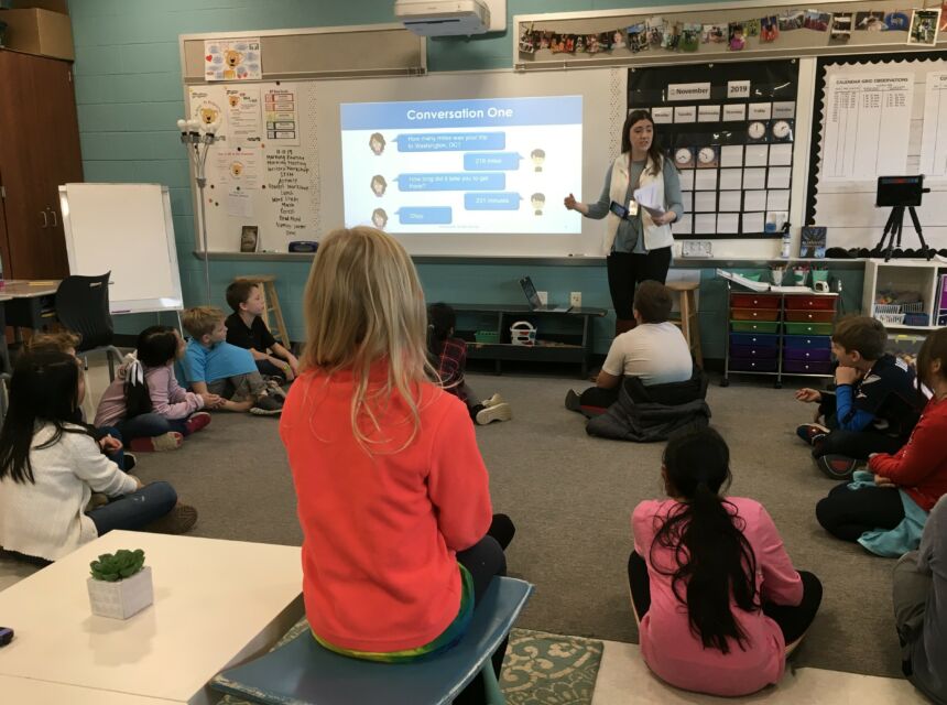 Teacher engaging students in lesson on how to have discourse